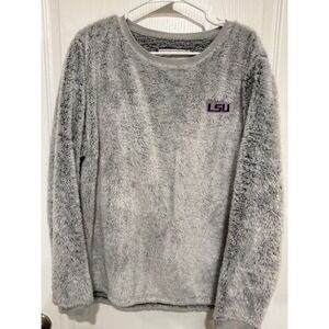 Women's Gray LSU Tigers Contrast Fuzzy Fleece Pullover Sweatshirt XL